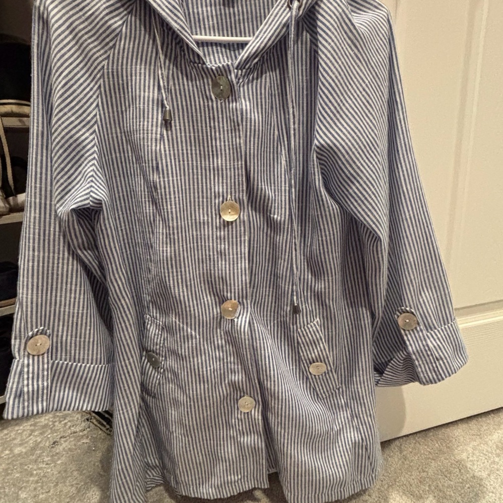 Striped Button-Up Hooded Long Sleeve